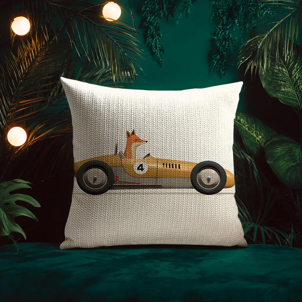 Funny Cartoon Animals Car Art Cushion Cover Silky elegant Comfort Sofa Bed Invisible zipper Beach pillowcase