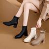 French soft leather short boots ankle boots 2025 new autumn and winter thick heel Martin boots square head velvet short tube thin boots women
