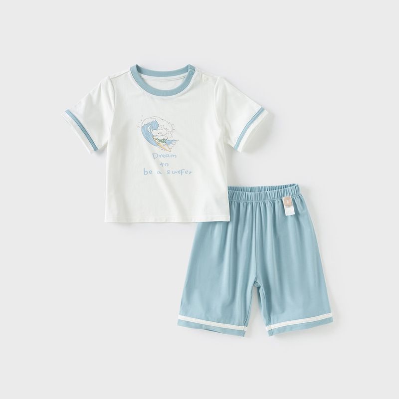 David Bella Boys  Home Wear Set 2026 Summer New Style Girls  Antibacterial and Anti-Mite Modal Baby Pajamas White [Ready in Stock] 120
