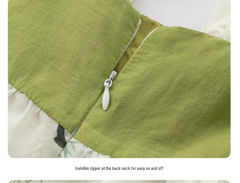 2025 Summer Baby Girls' Chinese Style Puff Sleeve Sling Dress with Frog Buttons - Princess Design for One-Year-Old