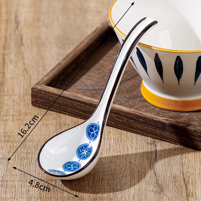 Cute Blue and White Japanese Ceramic Soup Spoon