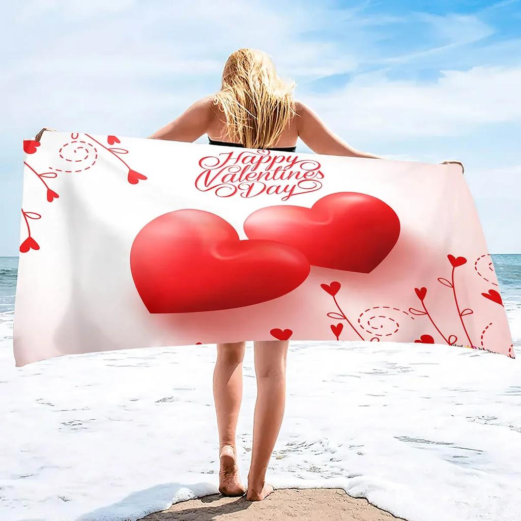 Valentine's Day Beach Towel Bath Sheet Towels Love Hearts Oversized Microfiber Sandless Beach Towels for Swimming Extra Large