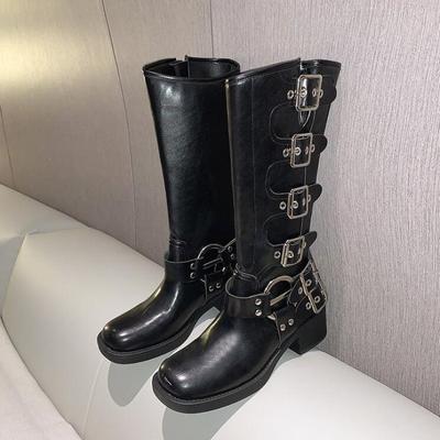 Woman Boots Knee High Platform Elegant Low Heel Trend Punk Gothic New Rock Leather Fashion Women's Shoes Motorcycle Footwear