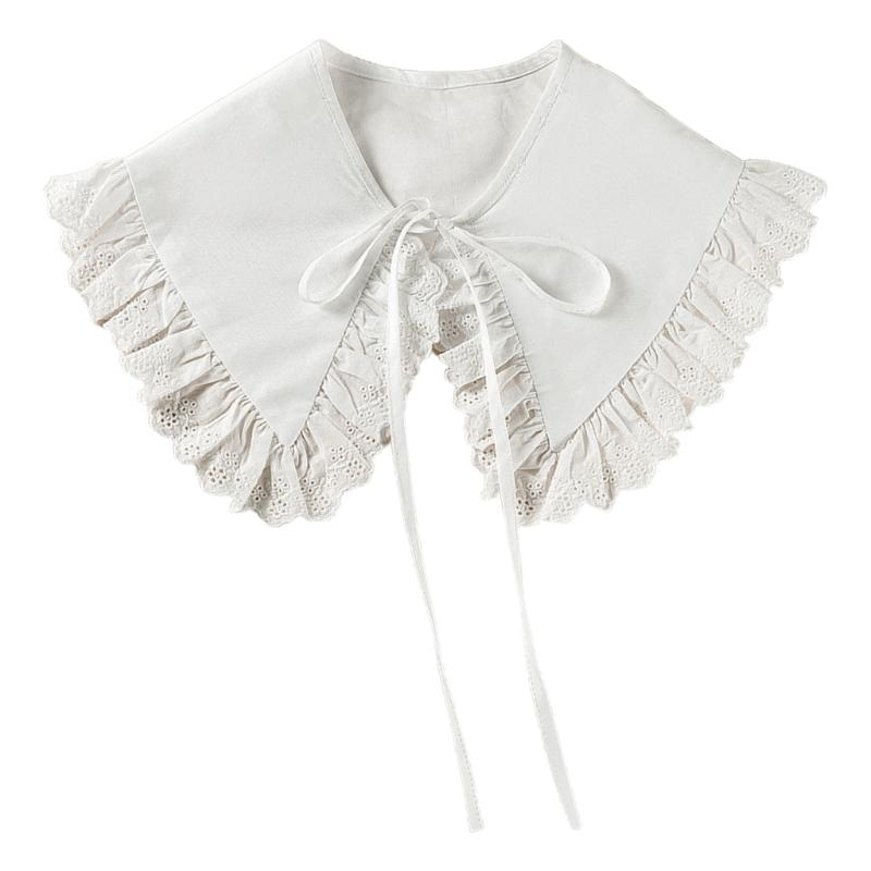 Royal Style Cotton Fake Collar Shawl Wrap Hollow Out Floral Lace Ruffled Trim Necklace Pointed  Lapel Blouse Dropshipping