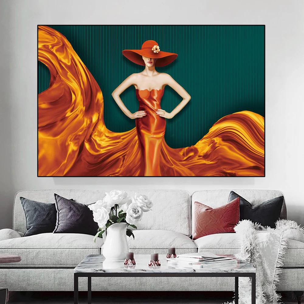 Nordic, sexy, buze roșii, femeie, folie de aur, pictură pe pânză, postere și imprimeuri abstracte, artă de perete, sufragerie modernă, decorațiuni pentru acasă, fără cadru