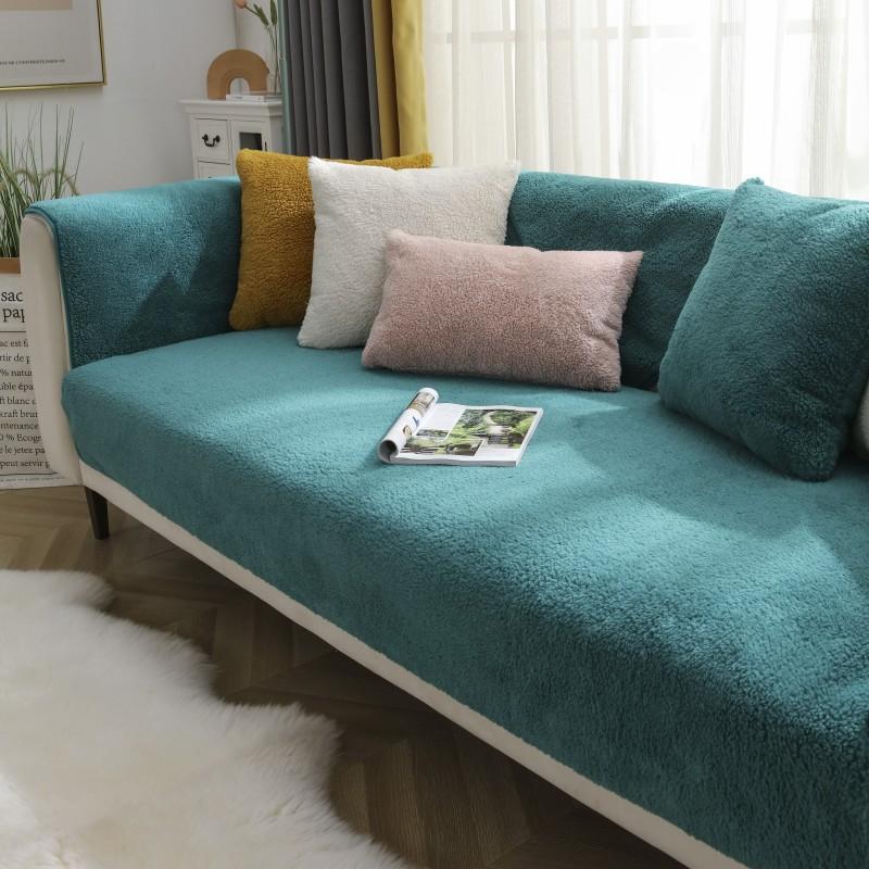 Winter Sofa Mat Lamb Wool Sofa Towels Thickened Plush Soft Warm Sofa Cover Living Room Home Decor Anti-slip Couch Cover Sliptowel