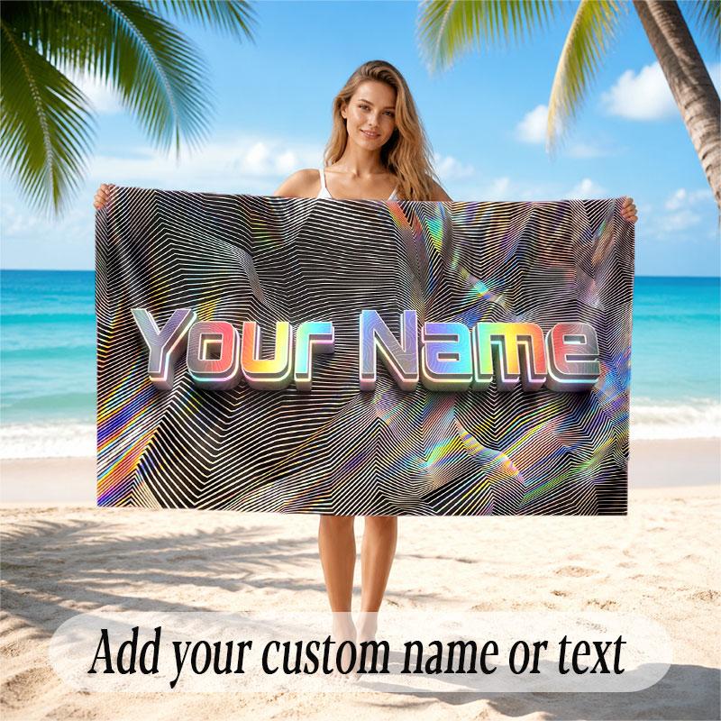 Abstract Geometric Theme Soft Beach Towel Personalized Custom Name Text Towel Portable for Beach Pool Travel