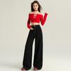 Women's Black Wide-Leg High-Waisted Jeans, 2025 Autumn Retro Style