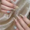 Artistic French Blue Waveing Fake Nail Almond Shapeds ABS Material Comfortable Wear No Tools Required