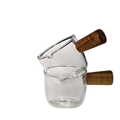 Tasse à café en verre avec poignée en bois Plat de service pour lait vinaigrettes sauces Pichet aromatisant Ustensiles de cuisine restaurant