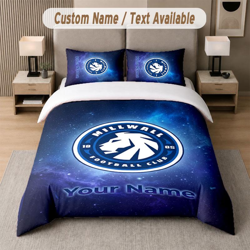 Custom Bedding Set Millwall Pattern, Print Name Text 1 Duvet Cover Plus 2 Pillowcases Home Textile