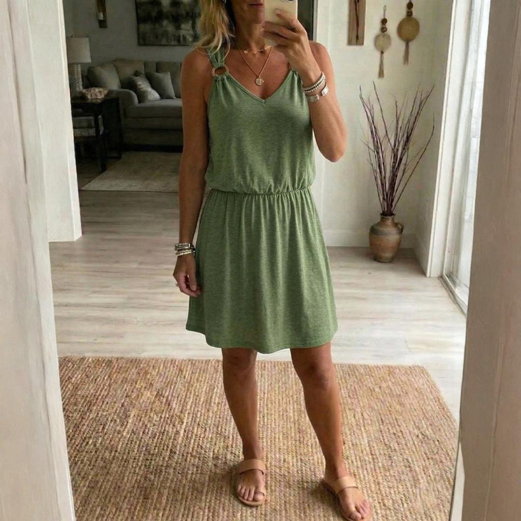 Ladies' Casual And Fashionable Sleeveless V-neck Suspender Comfortable Dress