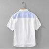 Men's Color Block Short Sleeve Shirt Casual Cotton Button Down Top with Embroidery