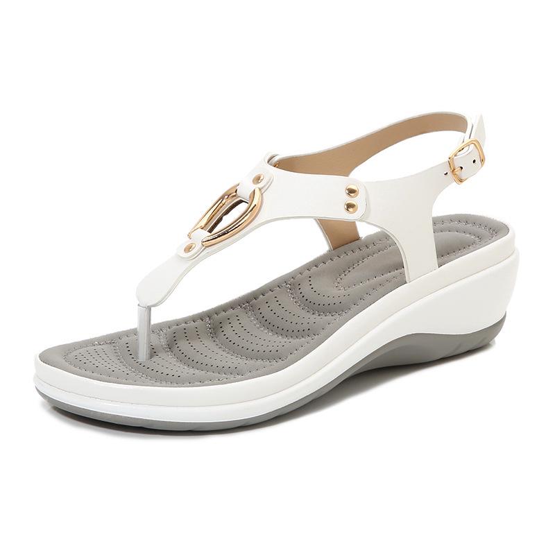 New slope heel pinch foot beach sandals rubber outsole metal decoration casual women's shoes buckle middle heel women's shoes