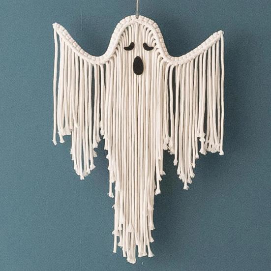 Halloween Ghost Decorations Hand-Woven Tassel Ghost White Rope Ghost Decor Hanging Ghost Wall Art Gift