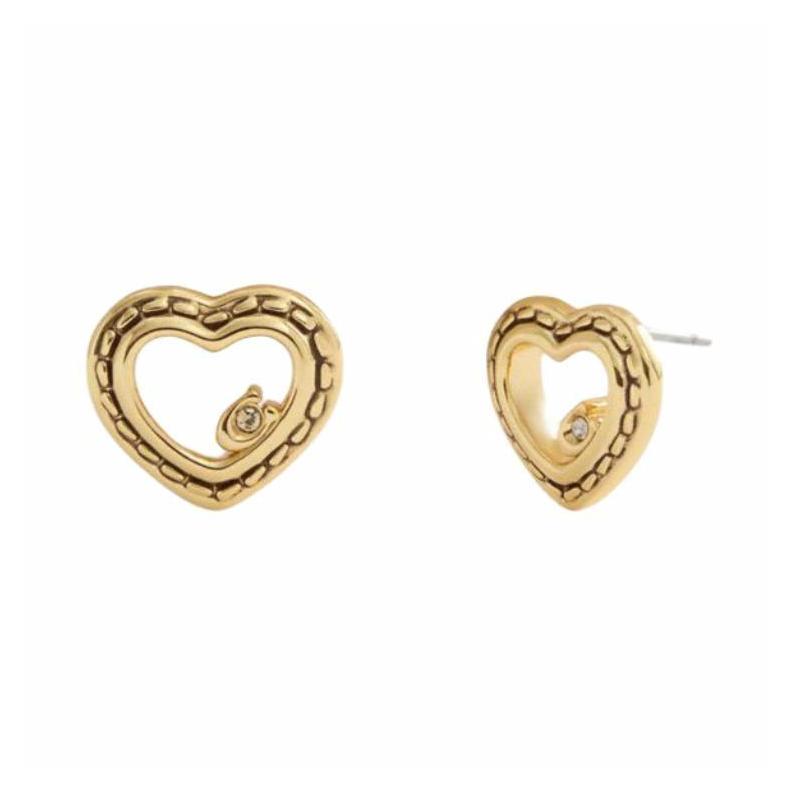 COACH Heart Shape Design Brass Glass Cubic Zirconia Titanium Stud Earrings Women s Gold