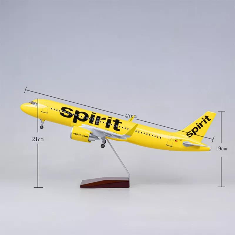Airplane Model 320 Aircraft A320 NEO Spirit Airlines 47cm Resin Light & Wheel Landing Gear Collection Plane Enthusiast Gift