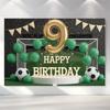 2D Soccer 9th Birthday Backdrop, Football Field Party Background for Boys