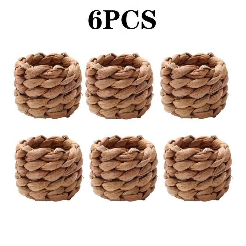 1-48PCSHandmade Water HyacinthNapkin Rings Natural Woven Holder FarmhouseTable Decor for Thanksgiving Wedding Dining Accessories