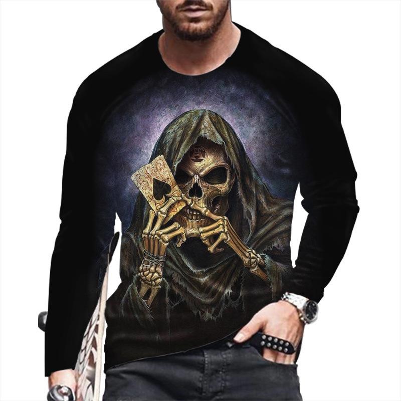 Autumn Winter Men's Christmas Pullover Long Sleeve Top Loose Fit Spring Skeleton Youth Men Round Neck Casual T-shirt