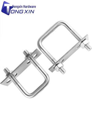 304 Stainless Steel U-Shaped Square Pipe Clamp with Right Angle Hoop Bolt
