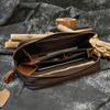 New Fashion Double Layer Leather Long Purse Vintage Cowskin Zipper Wallet With Wristband Men Women Retro Fashion Zip Wallets