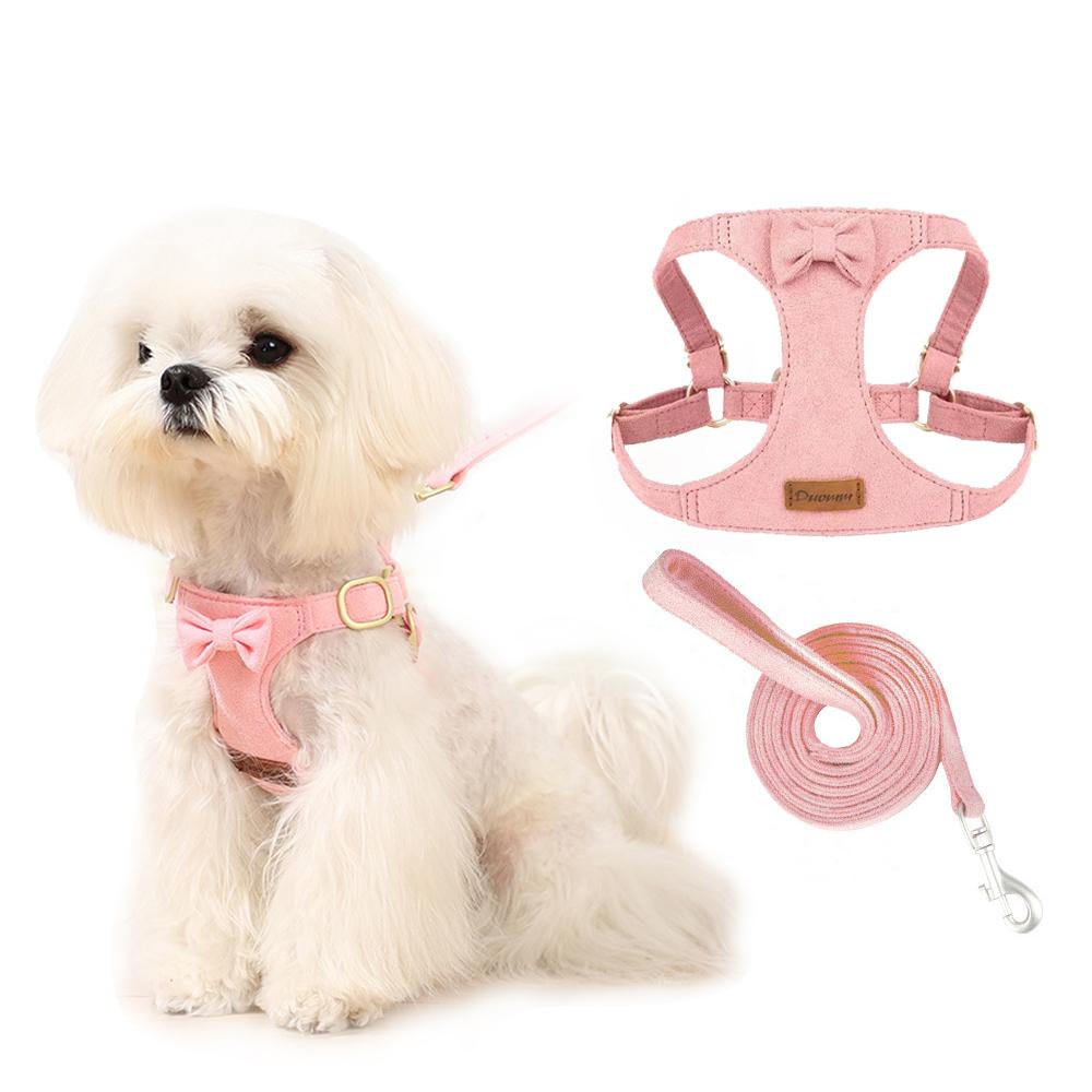 Trendy Premium Suede Dog Harness Leash Set - Adjustable Pet Chest Strap Soft & Durable Puppy Kitten Fashion Accessories