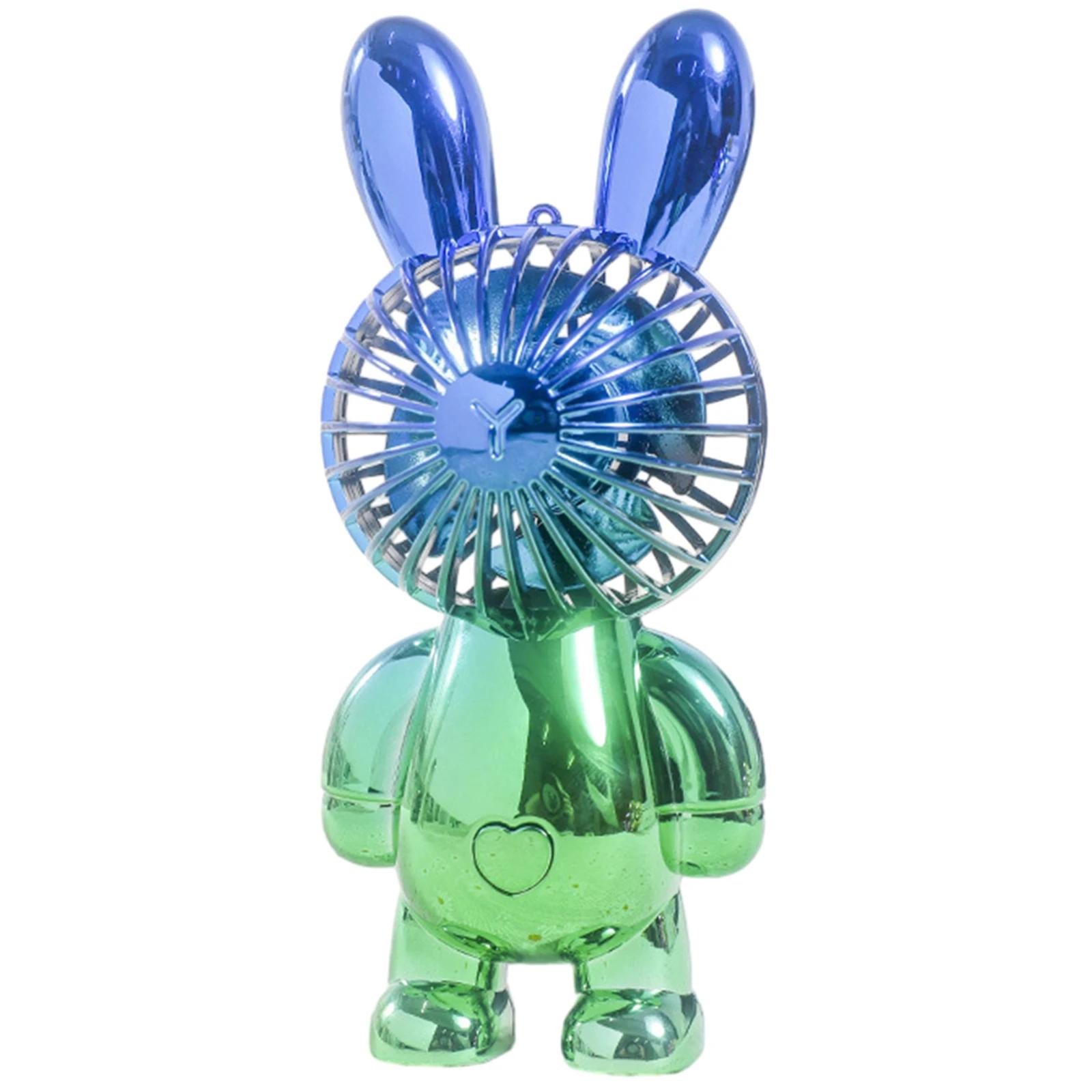 

1 Set Fan ABS Blue Gradient Charging Cable Electroplating Handheld Fan Little Rabbit Gradient Color High Quality синий