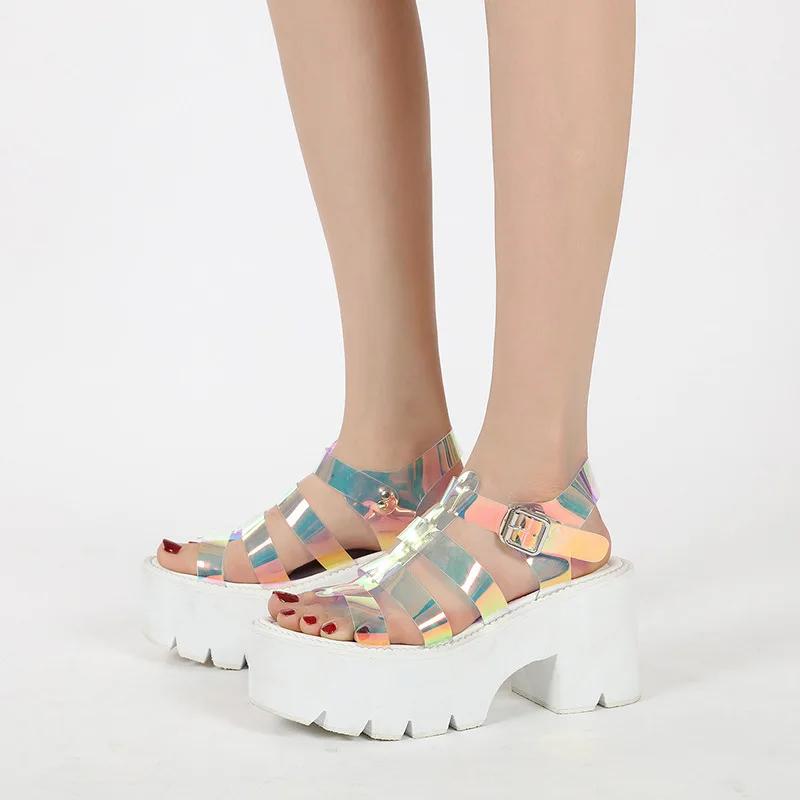 Fashion 8.5cm Heels Summer  2025 Personalized Colorful White Thick Soled Sandals Large Women's Shoes Factory Wholesale