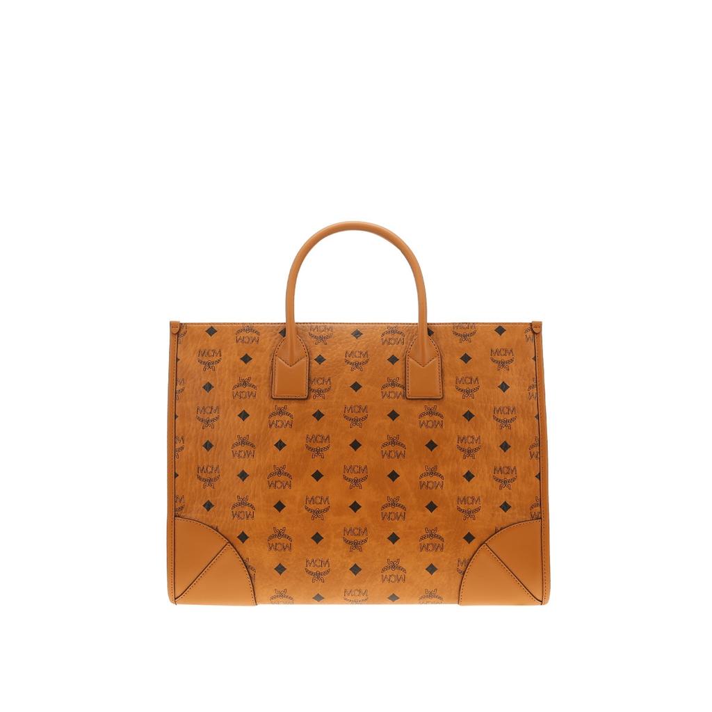 MCM Monogram Print Commuter Tote Shopping Bag Shoulder Crossbody Leather Handbag Large Women Tote Brown Cognac MWTCSBO02CO001