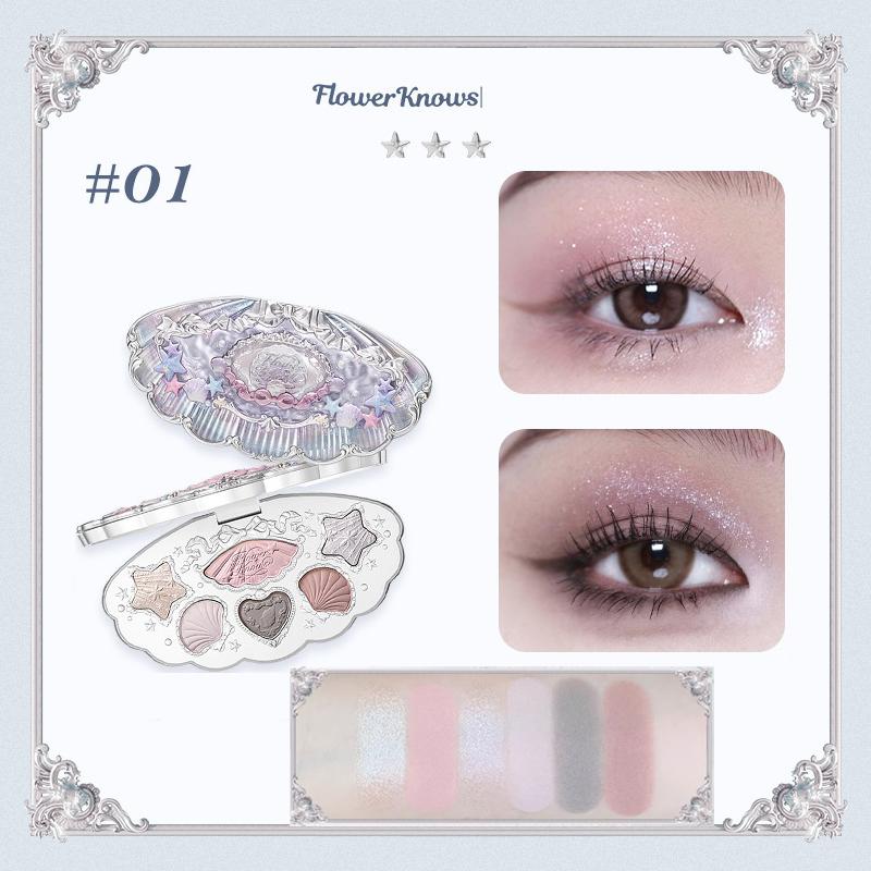 Flower Knows Collezione Perla di Conchiglia Palette Ombretti Sei Colori Perla Opaca Trucco Occhi Metallico Ad Alto Pigmento A Lunga Tenuta