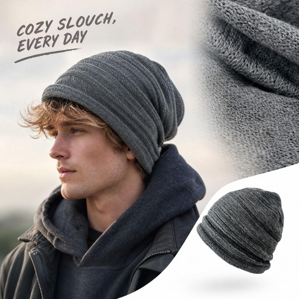 Unisex Ruched Slouchy Hat for Men and Women, Warm Versatile Cold