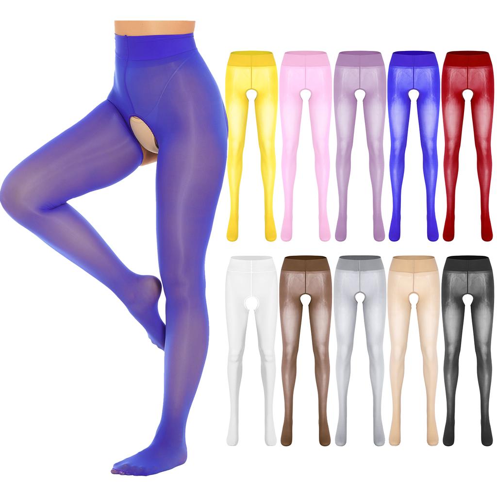 Sexy gjennomsiktig, gjennomsiktig, skrittløs strømpebukse, blank glatt, mellom midje, åpen rumpe Tights Leggings Stretchy strømper Natttøy