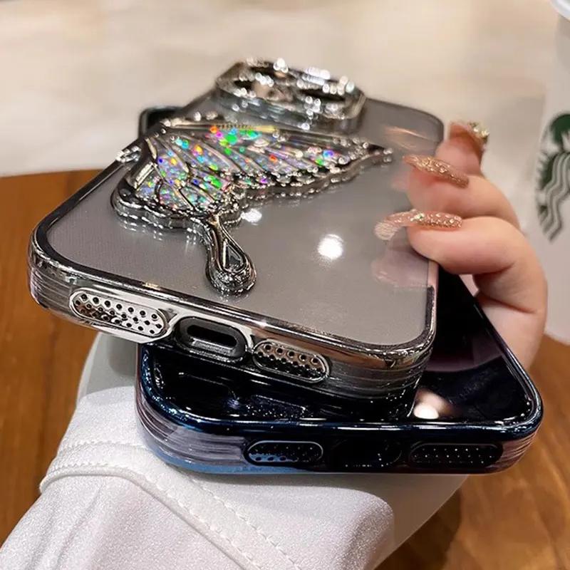 Husă S24FE S25 Ultra Husă de lux cu sclipici lichid cu fluturi pentru Samsung Galaxy S23 Plus S24 Ultra A05S A15 A24 A55 A25