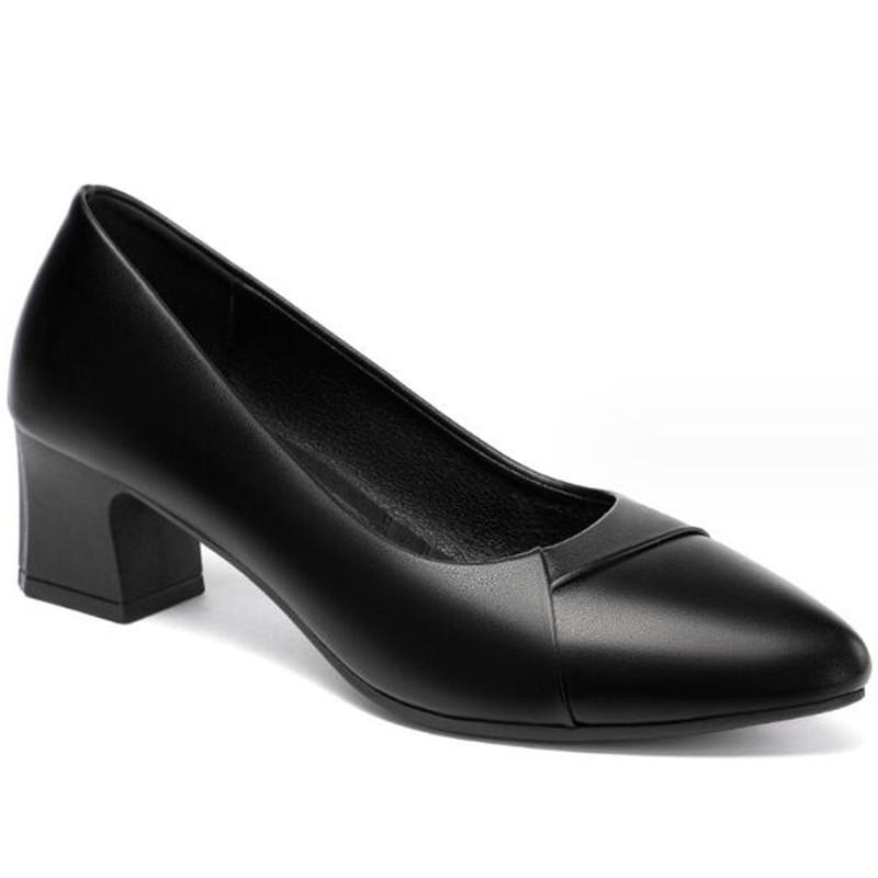 Mode Damen Pumps Schuhe Damen Echtes Leder Flach Slipper Runde Zehe High Heels Schuhe Hochzeitsparty Büro Arbeitsschuhe Größe 35-41