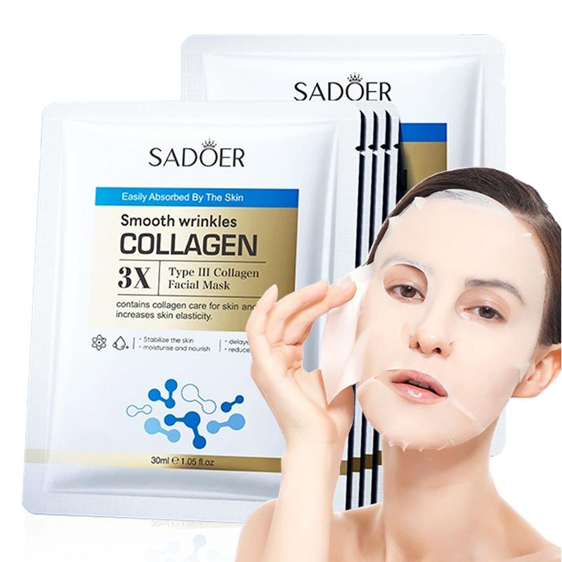 5/10pcs SADOER Collagen Face Mask Skincare Moisturizing Brightening Hydrating Anti-aging Facial Masks Face Sheet Mask Skin Care