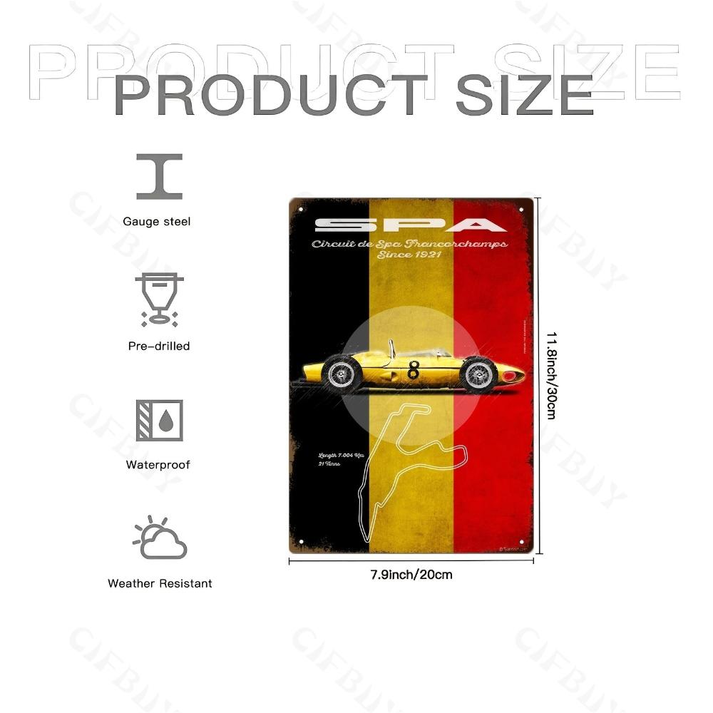 

Винтажный Спа Франкоршам гоночный трек металлический знак 8x12 дюймов ретро гоночная трасса настенное искусство для гаража офиса баров кафе ресторанов белый