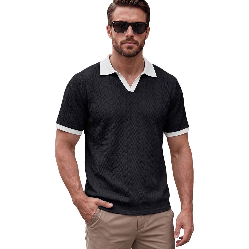 Men’s Short Sleeve Polo Shirt with Collar and Cuffs Lightweight Knitted Casual Top for Everyday Wear