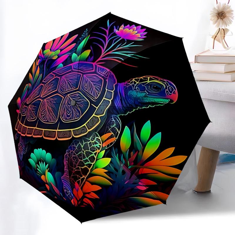 1 Stück Schildkröten-Garten-Automatik-Klappschirm - 8-Speichen-Kompakter Reiseschirm Langlebig & Tragbar für den Außenbereich, Perfektes Geschenk für Geburtstage097