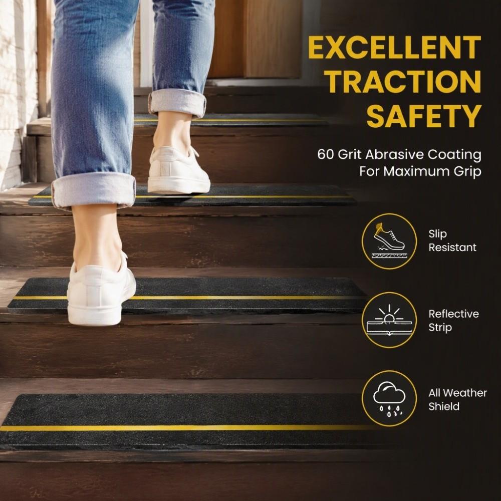 10 PCS Black Anti Slip Stair Treads 60 Grit Adhesive Grip Pads Durable Non Skid Tape Stairs