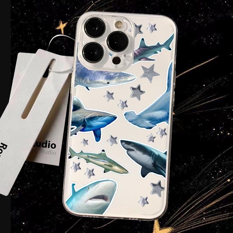 Sharks Cute sea blue pattern design Phone Case Transparent Phone Case For iPhone 16 15 14 13 12 11 Pro Max XR Plus