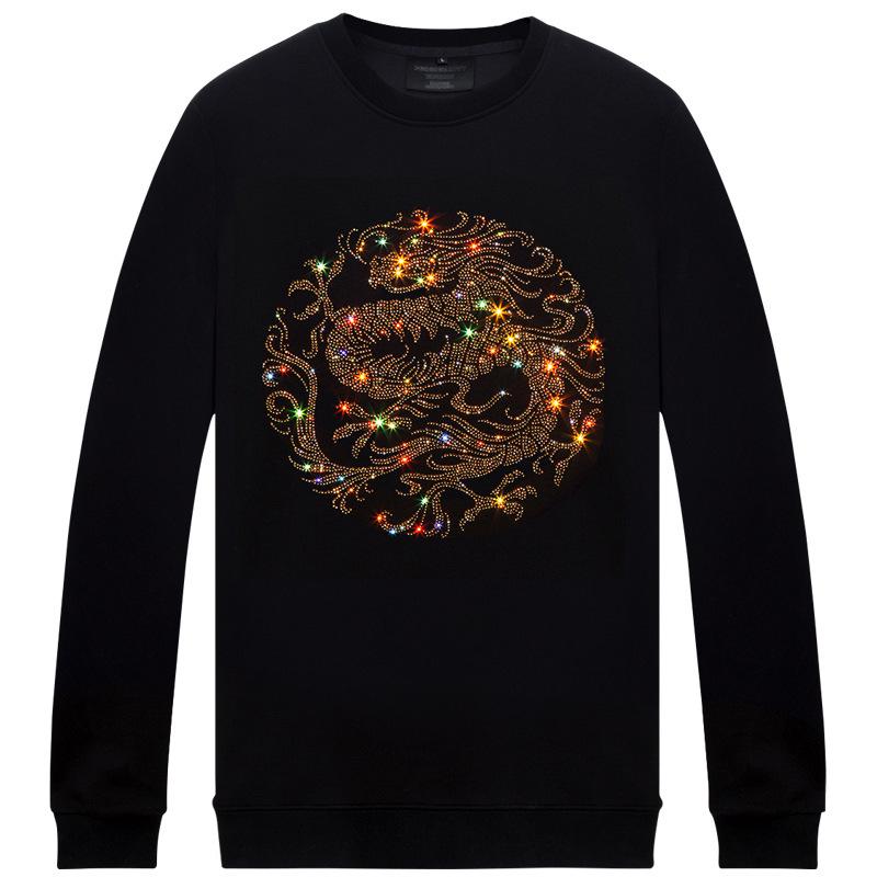 Men's Plus Size Chinese Dragon Crew Neck Sweatshirt - Spring/Autumn Trendy Loose Fit Top