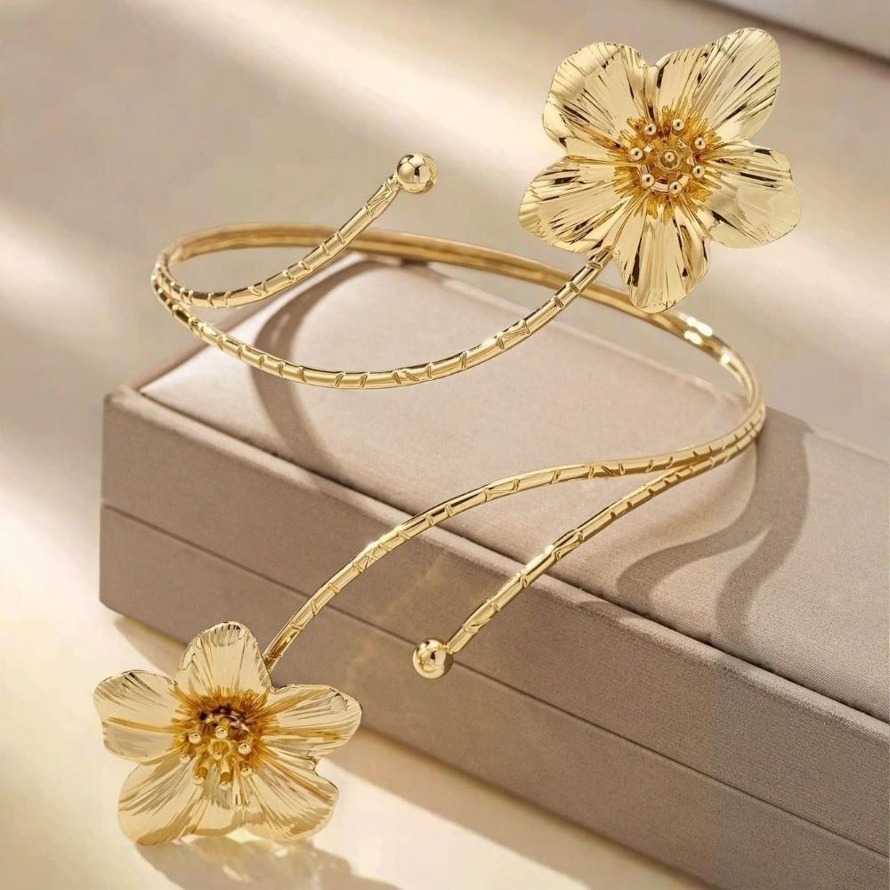 Enamel Glaze Open Arm Bangle Drip Oil Armband Elegant Flower Bracelet  Hand Jewelry