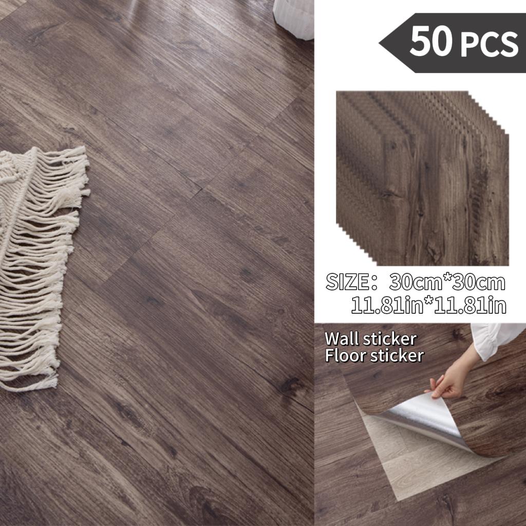 NINETAI Peel And Stick Floor Tile, 50pcs Vinyl Plank Wood Grain Look 11.81in*11.81in/48 Sq.Ft, Kitchen Mats For Floor