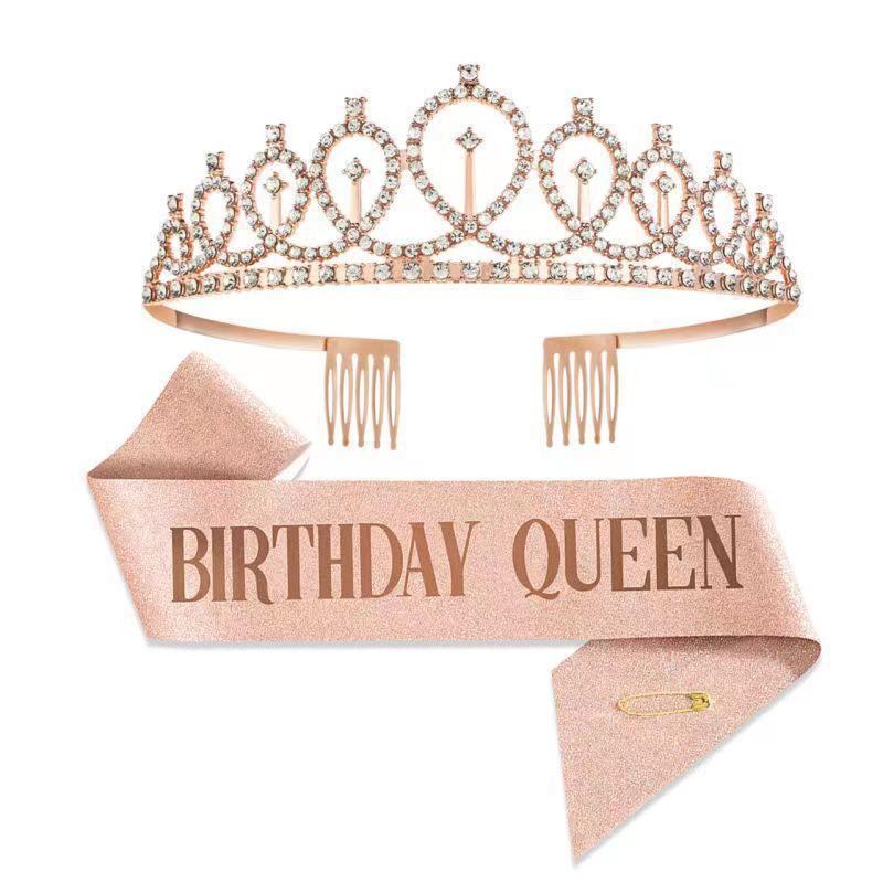 Handcrafted Birthday Sash and Crown Set - Premium Rose Gold Accessories for Celebrations