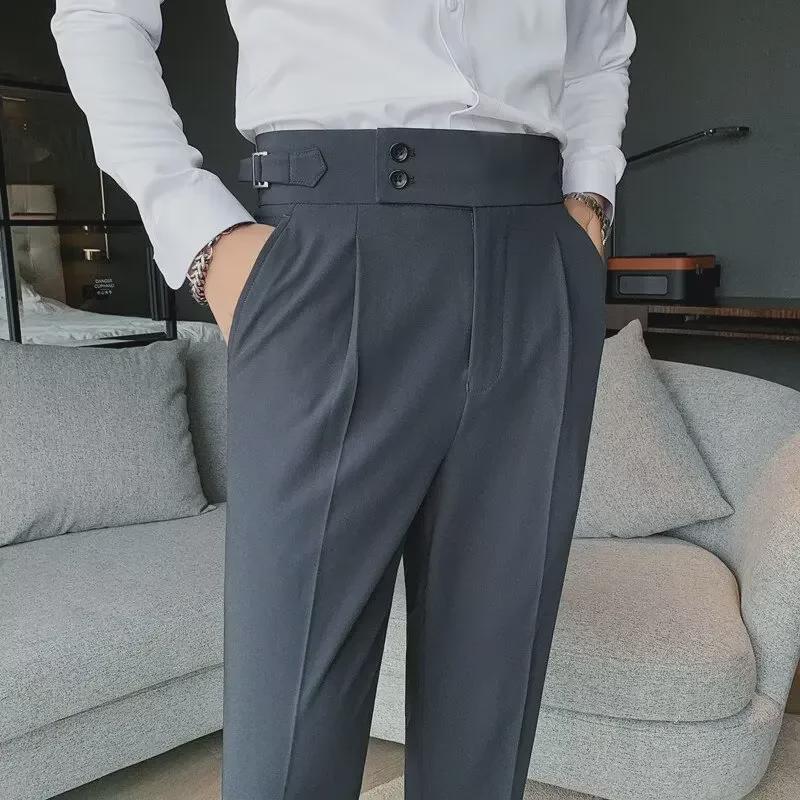 

Men s Italian High-Waist Adjustable Buckle Nine-Point Suit Trousers 31 темно-сірий