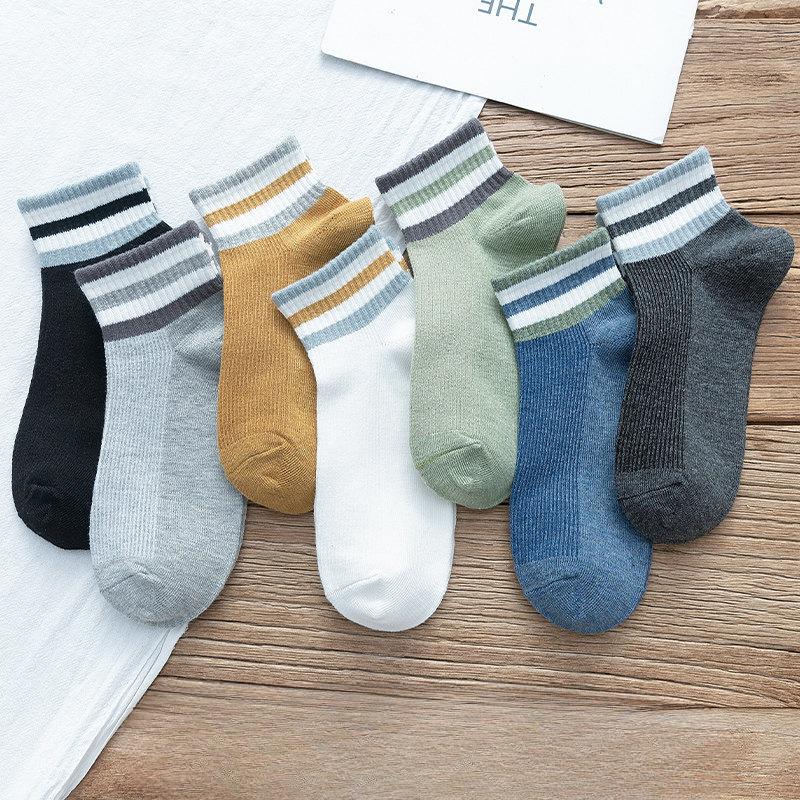 Men's Summer Sweat-absorbing and Odor-proof Sports Socks, Striped Breathable Thin Polyester-cotton Low-top Men's Boat Socks