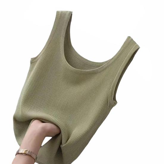Women Summer Vest O-neck Sleeveless Slim Fit Tank Tops Solid Color Ice Silk Ribbed Pullover Tops Streetwear