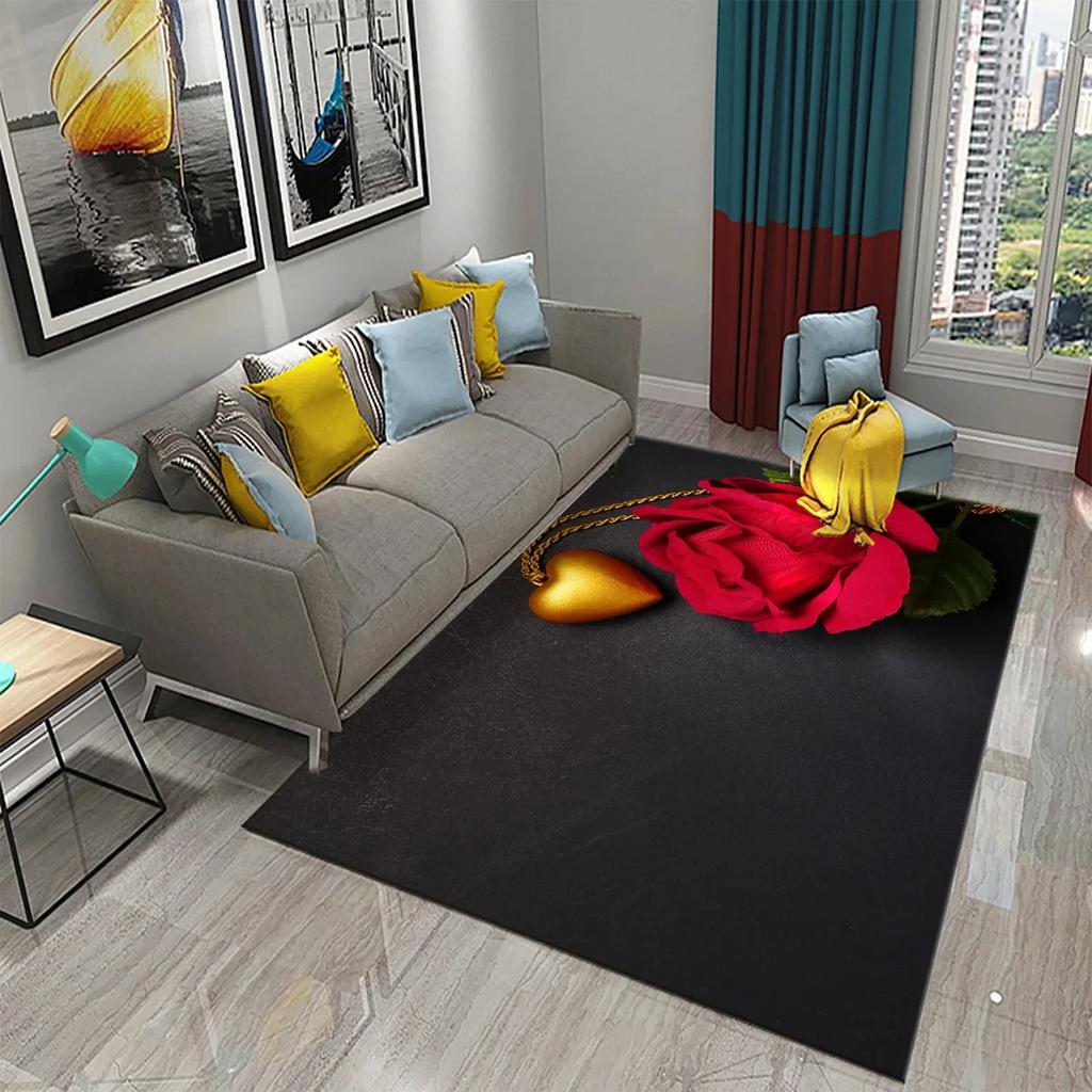 Colorful Rose Carpet Romantic Flower Mat Area Rugs Home Decor for Bathroom Entrance Non-Slip Floor Mat Living Room Bedroom Rugs