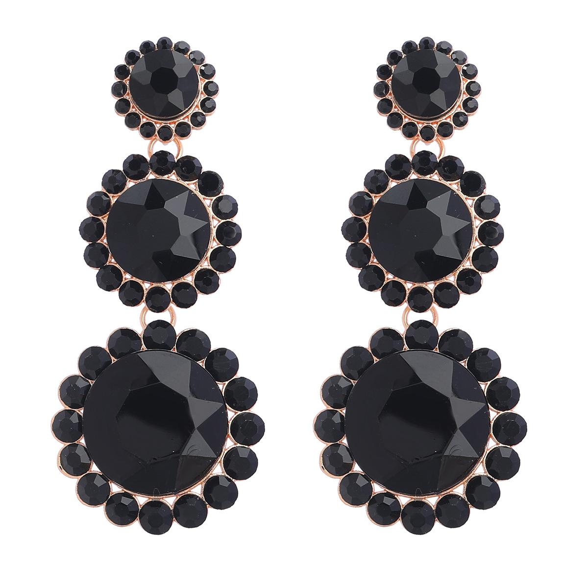 Женские сверкающие геометрические серьги круглые серьги с бриллиантами чёрный